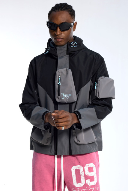 Custom Oversized Technical Jacket - Patchwork & Multi-Pocket Detail High Street Coat