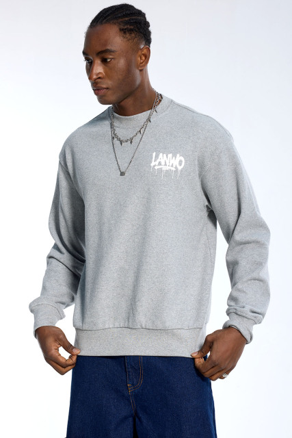 Custom Oversized Grey Sweatshirt - Drip Print & Drop Shoulder Detail High Street Sweatshirt