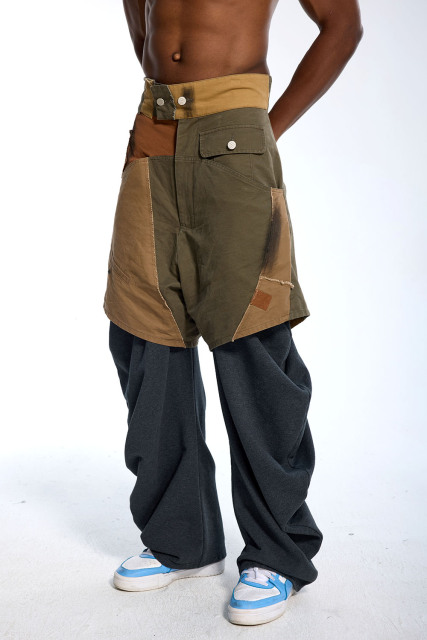Custom Oversized Two-Piece Pants - Patchwork & Frayed Detail High Street Pants