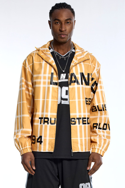 Custom Oversized Plaid Jacket - Text Print & Hooded Detail High Street Coat