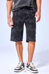 OEM Custom Logo Vintage Black Wash Flame Embroidery Denim Shorts - Baggy Streetwear Jorts