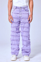 OEM Custom Logo Purple Acid Wash Stacked Fringe Denim Pants - Baggy Distressed Streetwear Jeans
