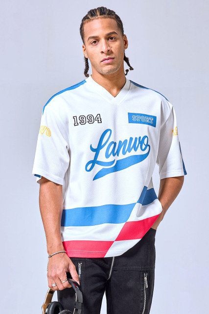 OEM Custom Logo 1994 Retro Lanwo Sport Mesh Jersey - Oversized Streetwear Football Style T-Shirt