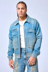 OEM Custom Logo Vintage Washed Denim Work Jacket - Streetwear Zip-Up Utility Trucker Coat