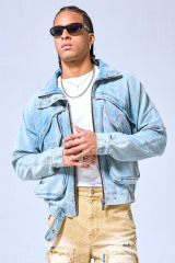 OEM Custom Logo Light Wash Denim Bomber Jacket - Streetwear Multi-Zip Deconstructed Coat