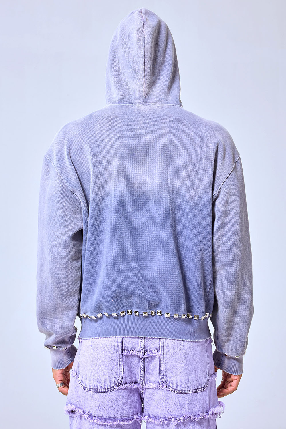 OEM Custom Logo Vintage Washed Purple Studded Hoodie - Heavyweight Streetwear Cropped Boxy Sweatshirt