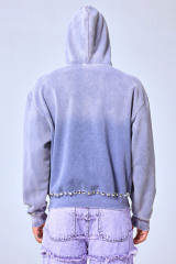 OEM Custom Logo Vintage Washed Purple Studded Hoodie - Heavyweight Streetwear Cropped Boxy Sweatshirt