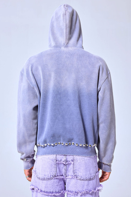 OEM Custom Logo Vintage Washed Purple Studded Hoodie - Heavyweight Streetwear Cropped Boxy Sweatshirt