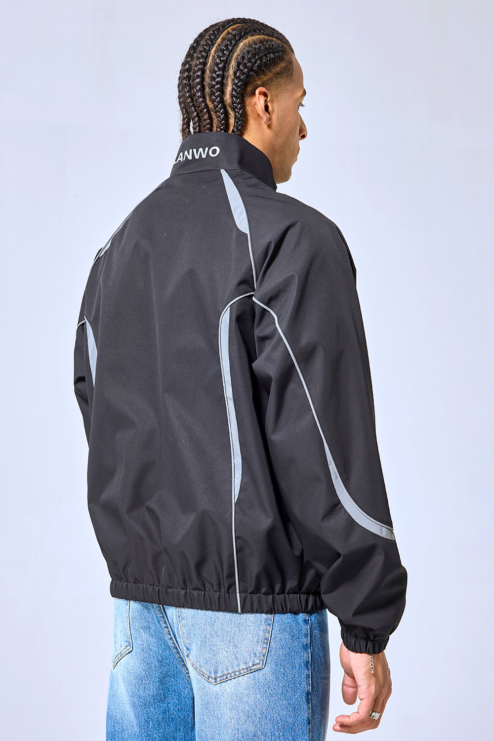 OEM Custom Logo Black Reflective Panel Track Jacket - Y2K Sportswear Streetwear Windbreaker
