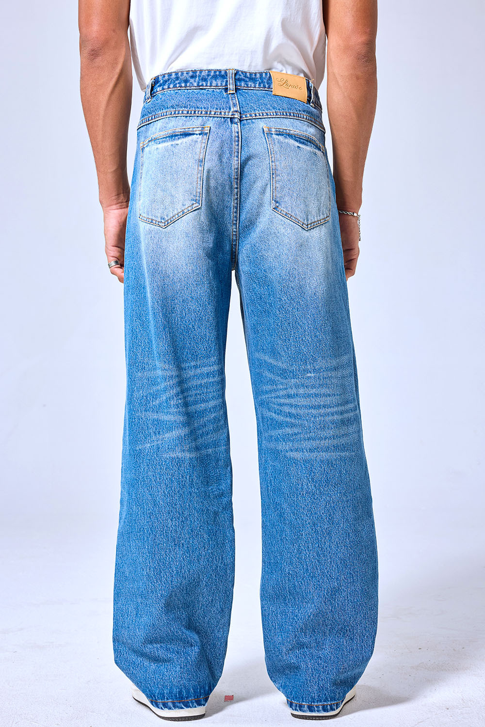 OEM Custom Logo Light Wash LANWO Style Graffiti Print Jeans - Baggy Distressed Streetwear Wide Leg Denim Pants
