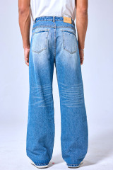 OEM Custom Logo Light Wash LANWO Style Graffiti Print Jeans - Baggy Distressed Streetwear Wide Leg Denim Pants