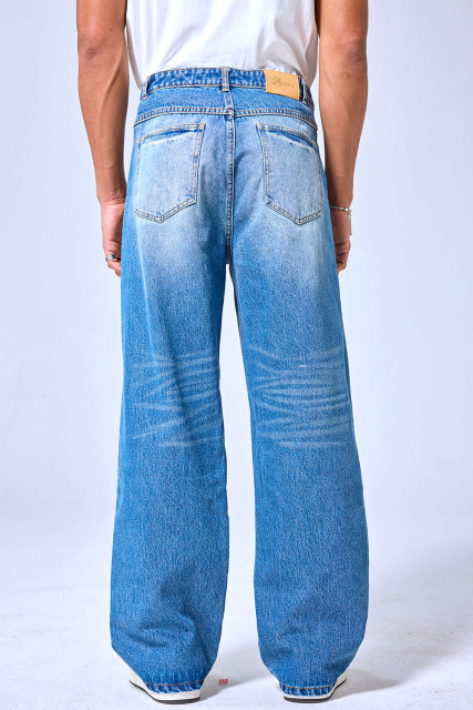 OEM Custom Logo Light Wash LANWO Style Graffiti Print Jeans - Baggy Distressed Streetwear Wide Leg Denim Pants