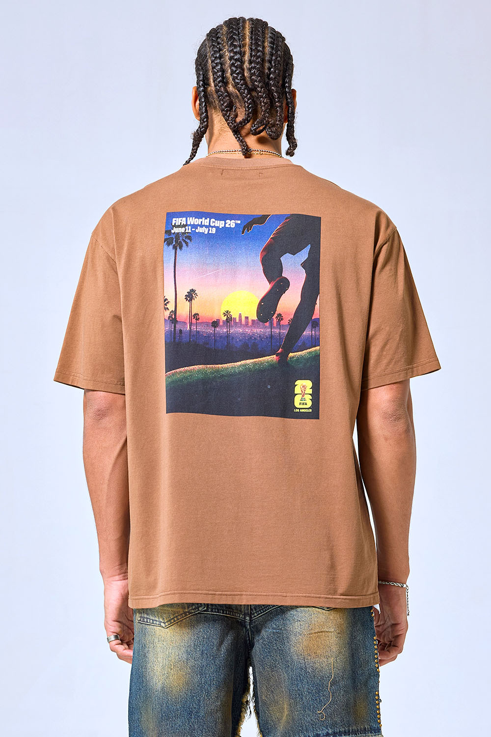 OEM Custom Logo Brown Oversized 2026 FIFA World Cup Graphic T-Shirt - Streetwear Boxy Cotton Tee