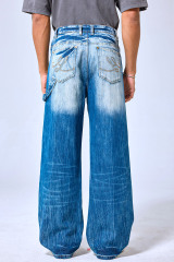OEM Custom Logo Vintage Faded Blue Wide Leg Baggy Jeans - Streetwear Washed Denim Pants