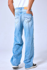 OEM Custom Logo Two-Tone Patchwork Baggy Jeans - Vintage Washed Wide Leg Denim Pants