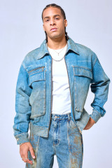OEM Custom Logo Vintage Washed Denim Work Jacket - Streetwear Zip-Up Utility Trucker Coat
