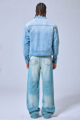 OEM Custom Logo Vintage Light Wash Stand Collar Denim Jacket - Cropped Boxy Streetwear Trucker Jacket