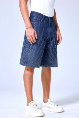 OEM Custom Logo Dark Wash Rhinestone Starburst Denim Shorts - Baggy Sparkly Streetwear Jorts