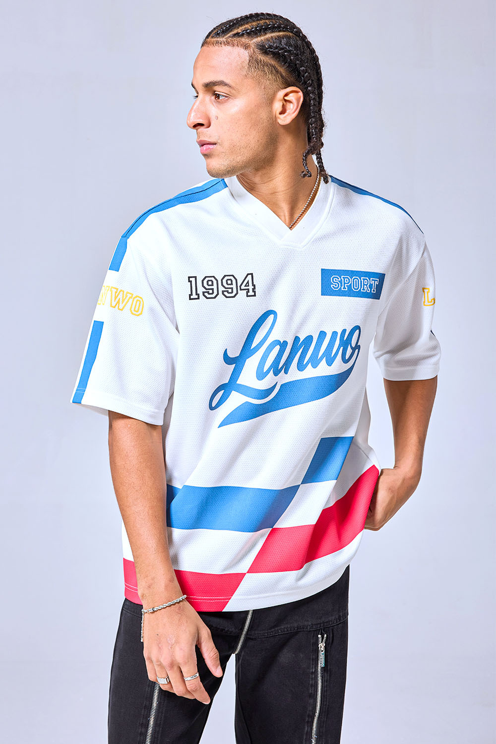 OEM Custom Logo 1994 Retro Lanwo Sport Mesh Jersey - Oversized Streetwear Football Style T-Shirt