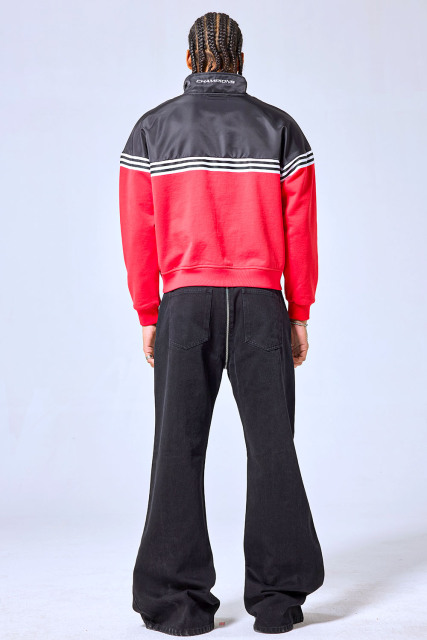 OEM Custom Logo Black & Red Retro LANWO Sport Anorak Pullover - Y2K Streetwear Half-Zip Track Jacket