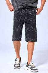 OEM Custom Logo Vintage Black Wash Flame Embroidery Denim Shorts - Baggy Streetwear Jorts