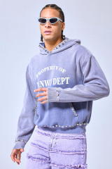 OEM Custom Logo Vintage Washed Purple Studded Hoodie - Heavyweight Streetwear Cropped Boxy Sweatshirt