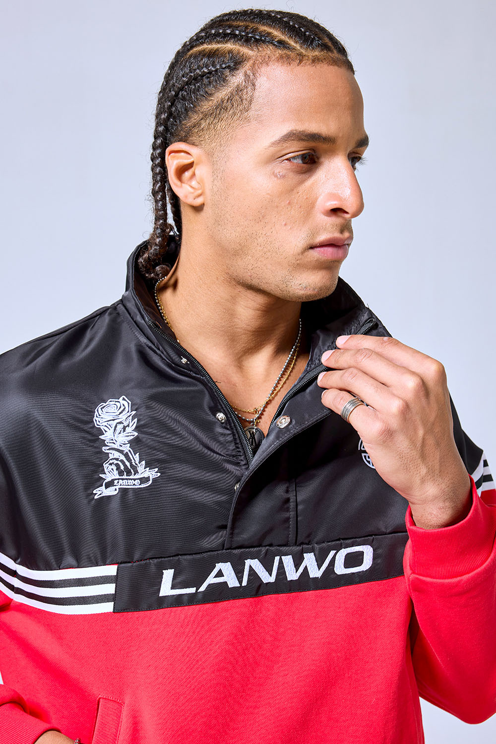 OEM Custom Logo Black & Red Retro LANWO Sport Anorak Pullover - Y2K Streetwear Half-Zip Track Jacket
