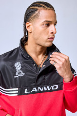 OEM Custom Logo Black & Red Retro LANWO Sport Anorak Pullover - Y2K Streetwear Half-Zip Track Jacket