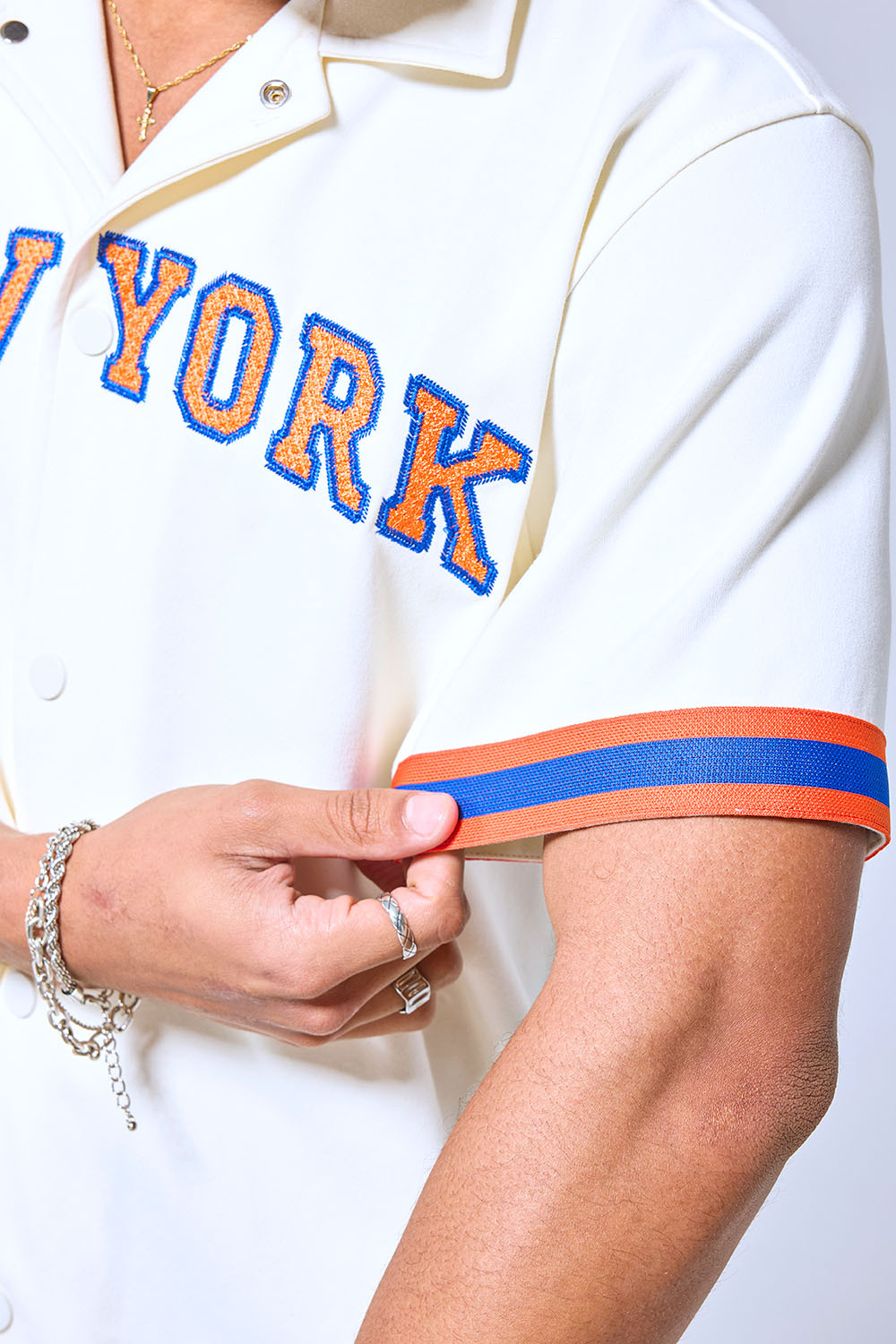 OEM Custom NEW YORK Chenille Embroidered Baseball Shirt - Retro Streetwear Short Sleeve Button-Up