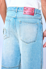 OEM Custom Logo Vintage Light Wash Paint Splatter Cargo Wide Leg Denim Pants Streetwear Baggy Jeans