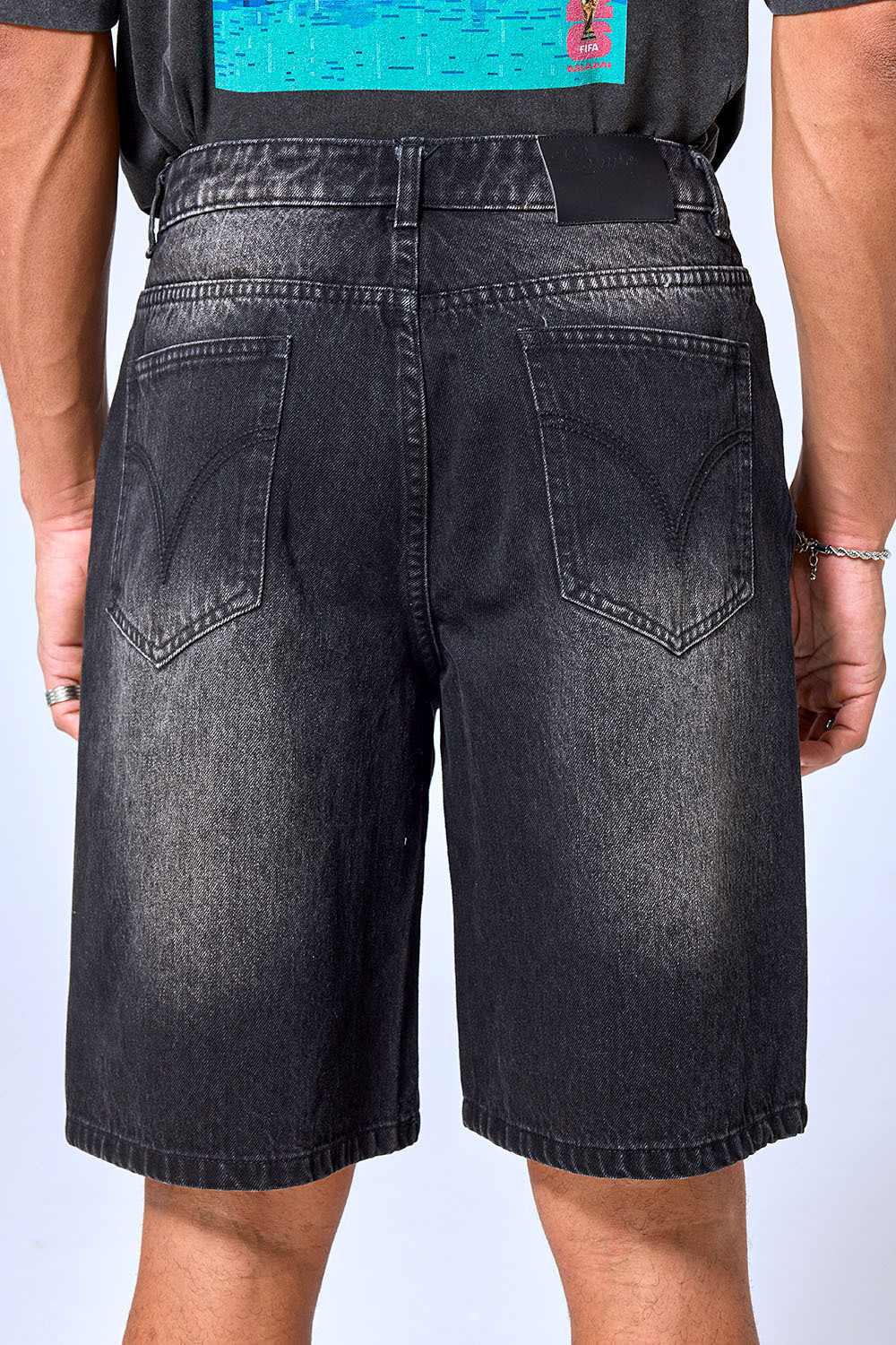 OEM Custom Logo Vintage Black Wash Skull Embroidery Denim Shorts | Gothic Baggy Streetwear Jorts