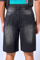 OEM Custom Logo Vintage Black Wash Skull Embroidery Denim Shorts | Gothic Baggy Streetwear Jorts