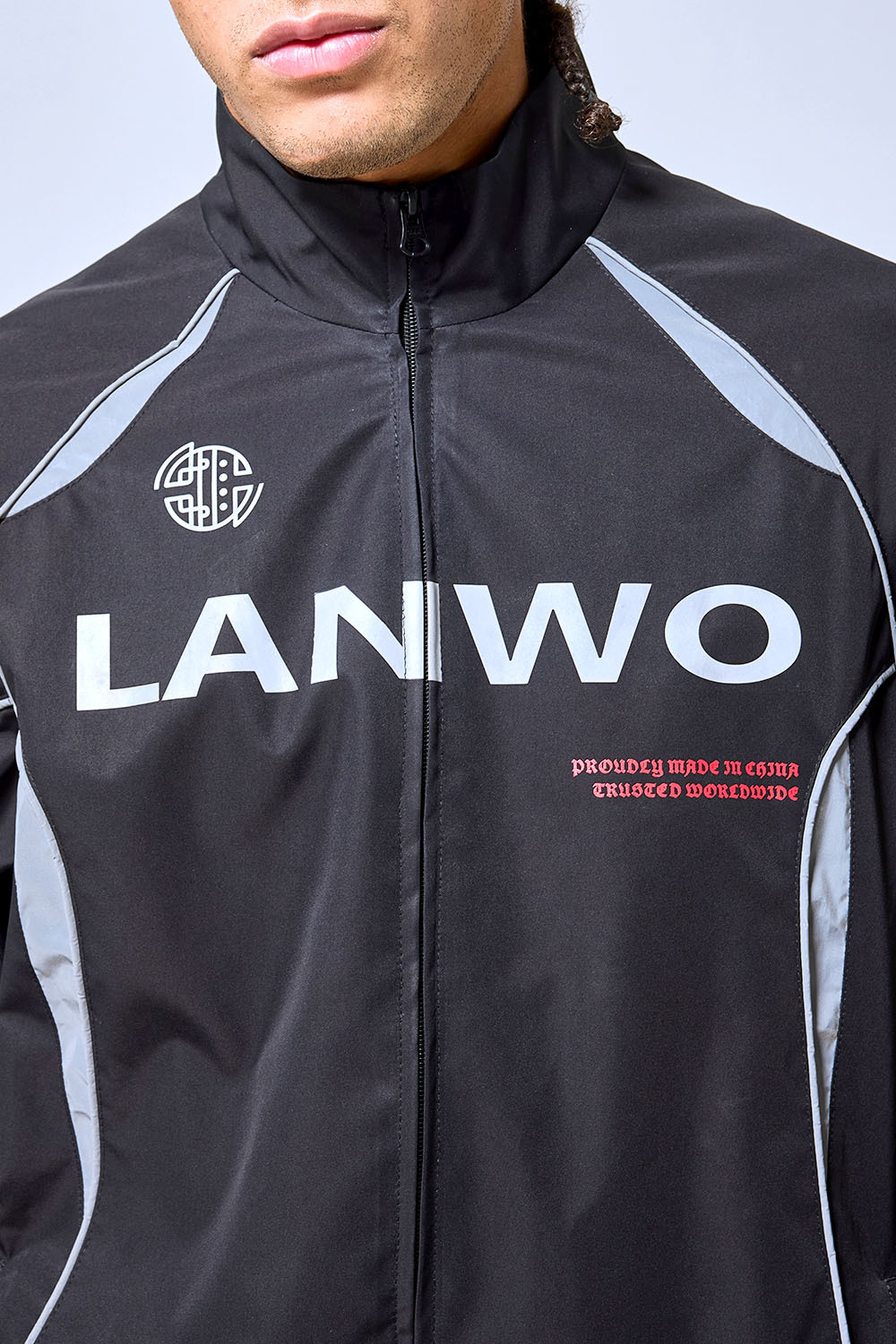 OEM Custom Logo Black Reflective Panel Track Jacket - Y2K Sportswear Streetwear Windbreaker