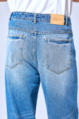 OEM Custom Logo Light Wash LANWO Style Graffiti Print Jeans - Baggy Distressed Streetwear Wide Leg Denim Pants