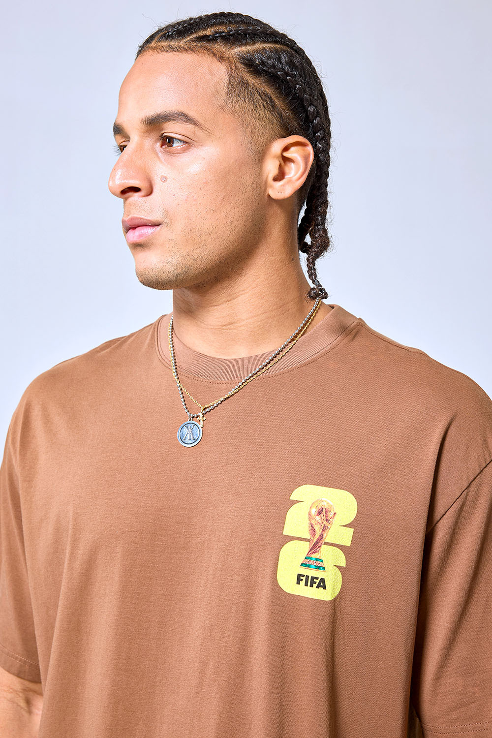 OEM Custom Logo Brown Oversized 2026 FIFA World Cup Graphic T-Shirt - Streetwear Boxy Cotton Tee