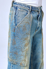 OEM Custom Floral Embroidered Baggy Jeans - Vintage Washed Blue Wide Leg Streetwear Denim Pants