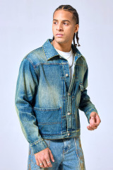 OEM Custom Logo Vintage Faded Blue Denim Trucker Jacket - Streetwear Workwear Button-Up Coat