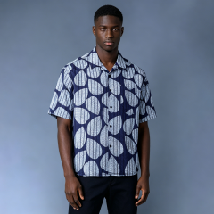 Custom Batik Print Cuban Collar Shirt - LW&SUNKUN Men's Abstract Leaf Pattern Short Sleeve Aloha Shirt OEM/ODM Wholesale