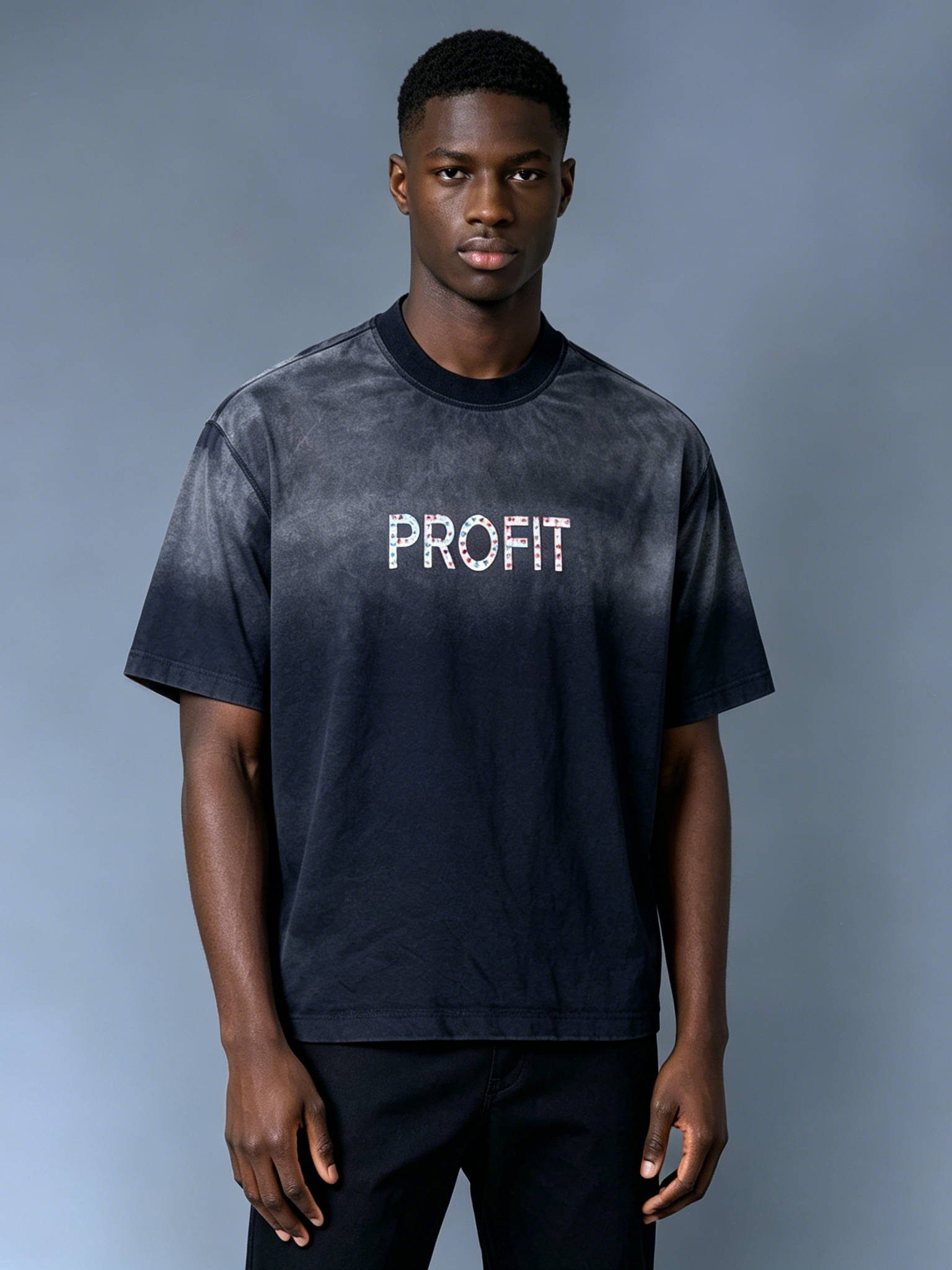Custom Vintage Wash "PROFIT" Graphic T-Shirt - LW&SUNKUN Men's Acid Washed Streetwear Tee OEM/ODM Wholesale