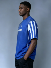 Custom Sporty Racing Stripe T-Shirt - LW&SUNKUN Men's Retro Soccer Jersey Style Streetwear Tee OEM/ODM Wholesale