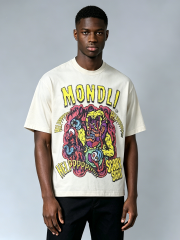 Custom Horror Cartoon Graphic T-Shirt - LW&SUNKUN Vintage Washed "MONDLI" Streetwear Tee OEM/ODM Wholesale