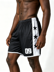 Custom Black & White Star Mesh Basketball Shorts - LW&SUNKUN Men's 09 Number Streetwear Athletic Shorts OEM/ODM Wholesale