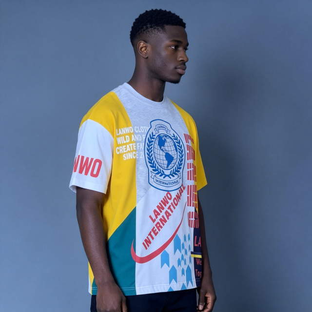 Custom Patchwork Color Block Graphic T-Shirt - LW&SUNKUN Streetwear OEM/ODM Wholesale Tee
