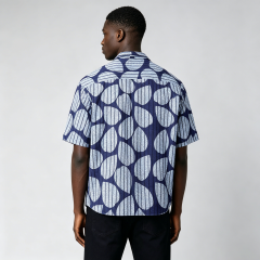 Custom Batik Print Cuban Collar Shirt - LW&SUNKUN Men's Abstract Leaf Pattern Short Sleeve Aloha Shirt OEM/ODM Wholesale
