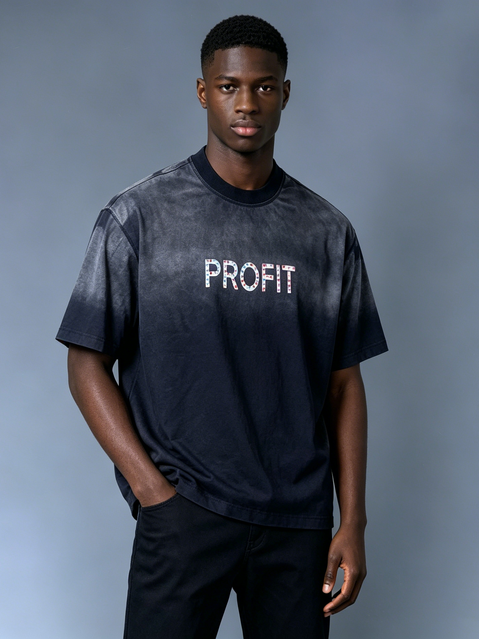 Custom Vintage Wash "PROFIT" Graphic T-Shirt - LW&SUNKUN Men's Acid Washed Streetwear Tee OEM/ODM Wholesale