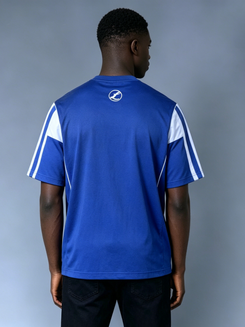 Custom Sporty Racing Stripe T-Shirt - LW&SUNKUN Men's Retro Soccer Jersey Style Streetwear Tee OEM/ODM Wholesale