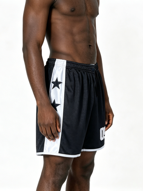 Custom Black & White Star Mesh Basketball Shorts - LW&SUNKUN Men's 09 Number Streetwear Athletic Shorts OEM/ODM Wholesale