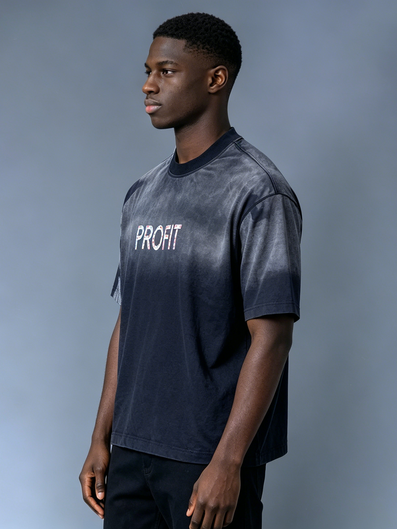Custom Vintage Wash "PROFIT" Graphic T-Shirt - LW&SUNKUN Men's Acid Washed Streetwear Tee OEM/ODM Wholesale