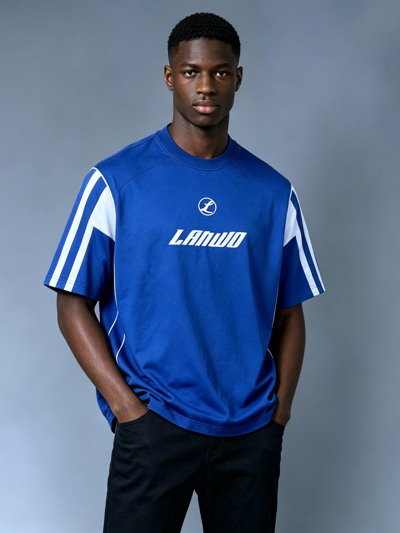 Custom Sporty Racing Stripe T-Shirt - LW&SUNKUN Men's Retro Soccer Jersey Style Streetwear Tee OEM/ODM Wholesale