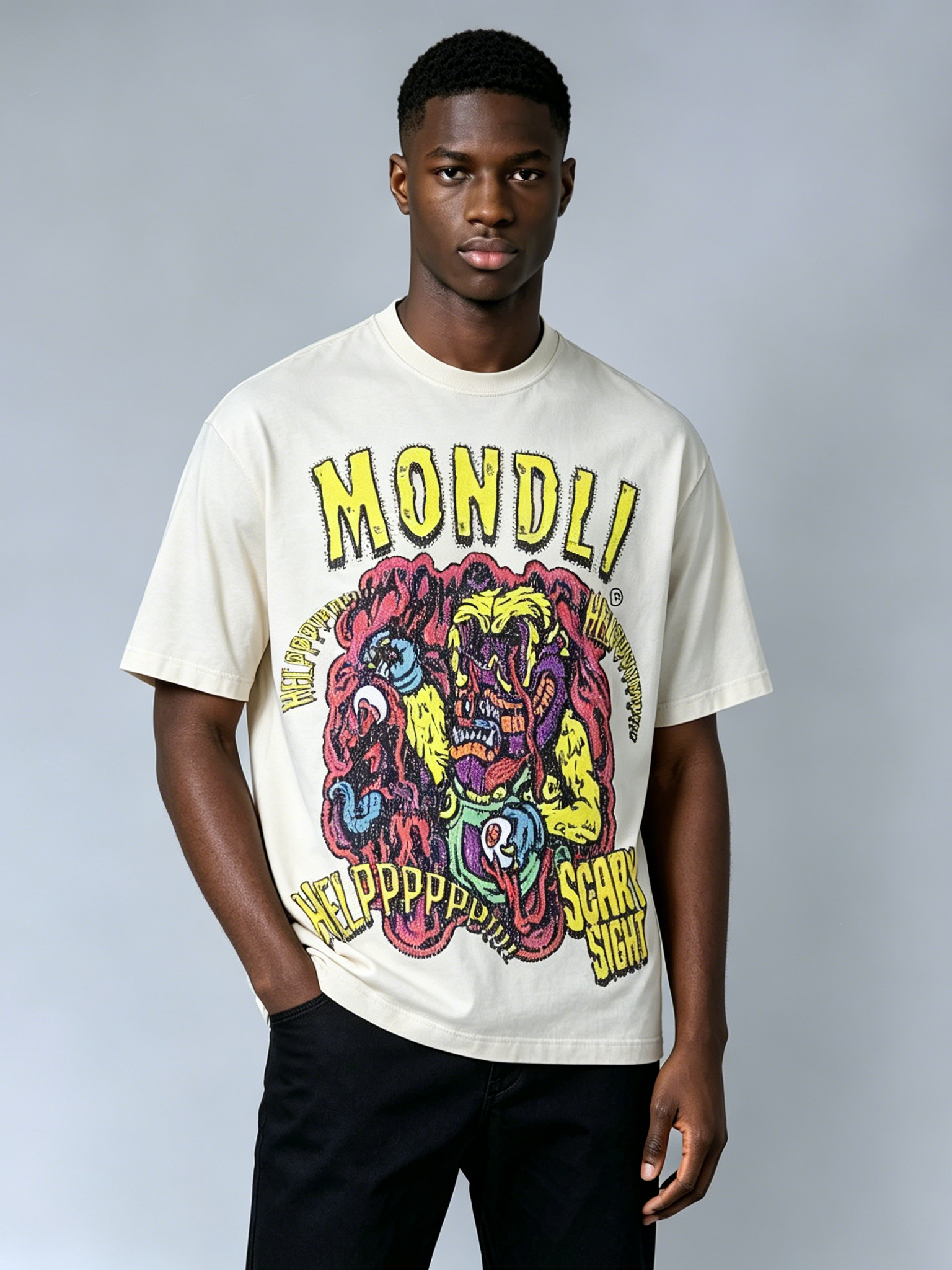 Custom Horror Cartoon Graphic T-Shirt - LW&SUNKUN Vintage Washed "MONDLI" Streetwear Tee OEM/ODM Wholesale